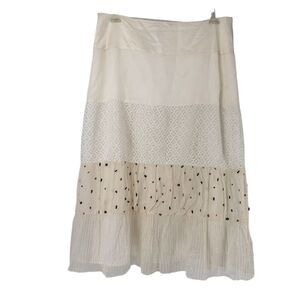 Spenser Jeremy Silk Skirt Size 14 White Bohemian Tiered Beaded Crochet Beach